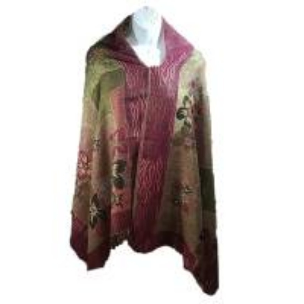 Kaleidoscope Elegance: The Dazzling Dance of Multicolored Florals Fringe Shawl - Picture 4 of 4
